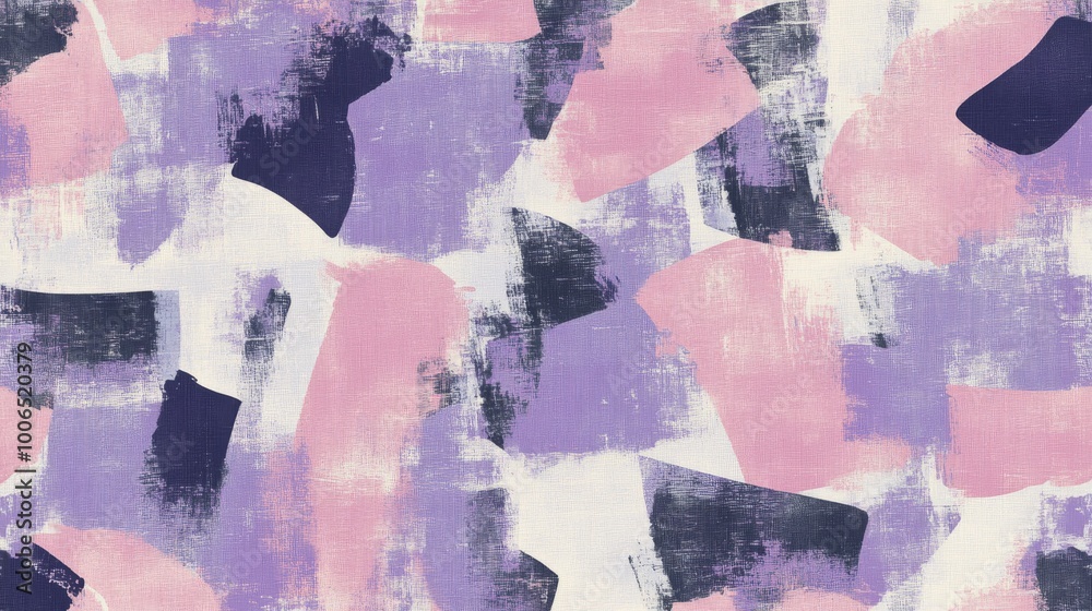 Fototapeta premium A pattern of abstract shapes in shades of purple and pink, with gray accents on top, is designed to resemble brush strokes or splashes of watercolor.