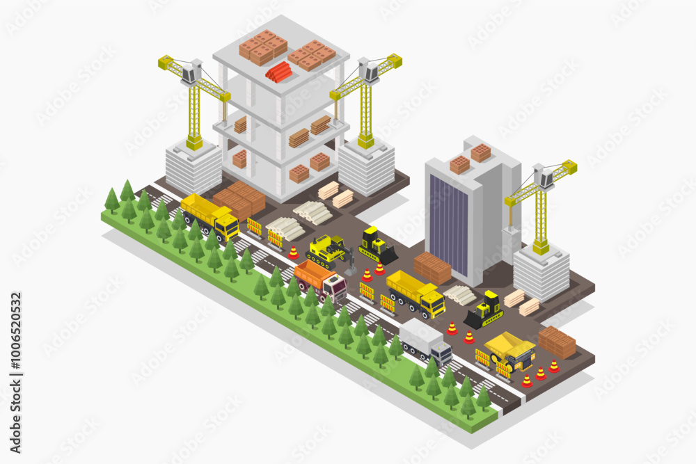 Building under construction isometric Building under construction isometric