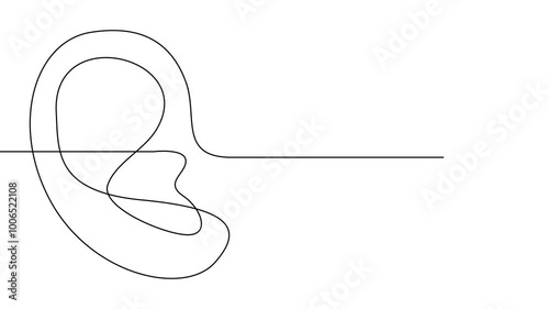 Human ear continuous one line drawing. World deaf day single line concept template	

