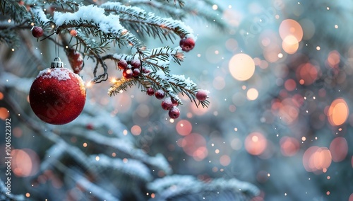 Snowy Christmas Ornament background design, banner, poster,