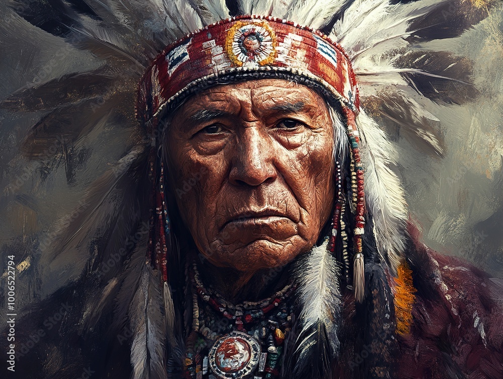 Native American Chief Portrait: A Study in Strength and Wisdom Native American Chief Portrait: A Study in Strength and Wisdom
