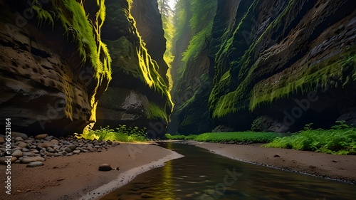 The striking beauty of the Oneonta Gorge slot canyon in the Columbia River Gorge outside of Portland Oregon. Generative AI photo