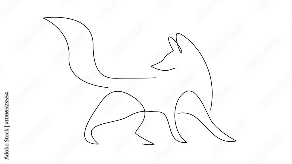 Fox in a continuous one line isolated white background