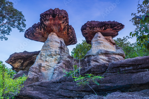 Sandstone pillar (Sao Chaliang) in Pha Taem National Park, Ubon Ratchathani  province, Thailand. photo