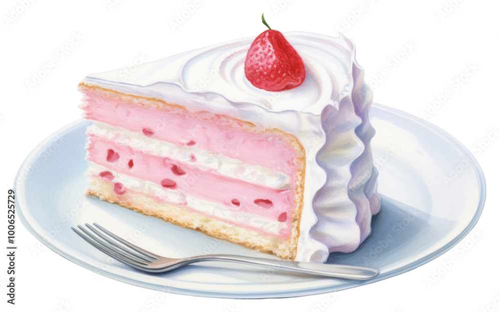 PNG Plate cake strawberry dessert, digital paint illustration.