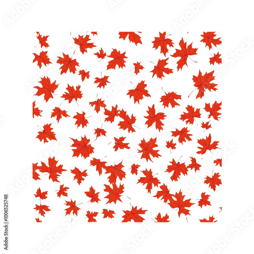 Seamless Pattern of Red Autumn Leaves on White Background