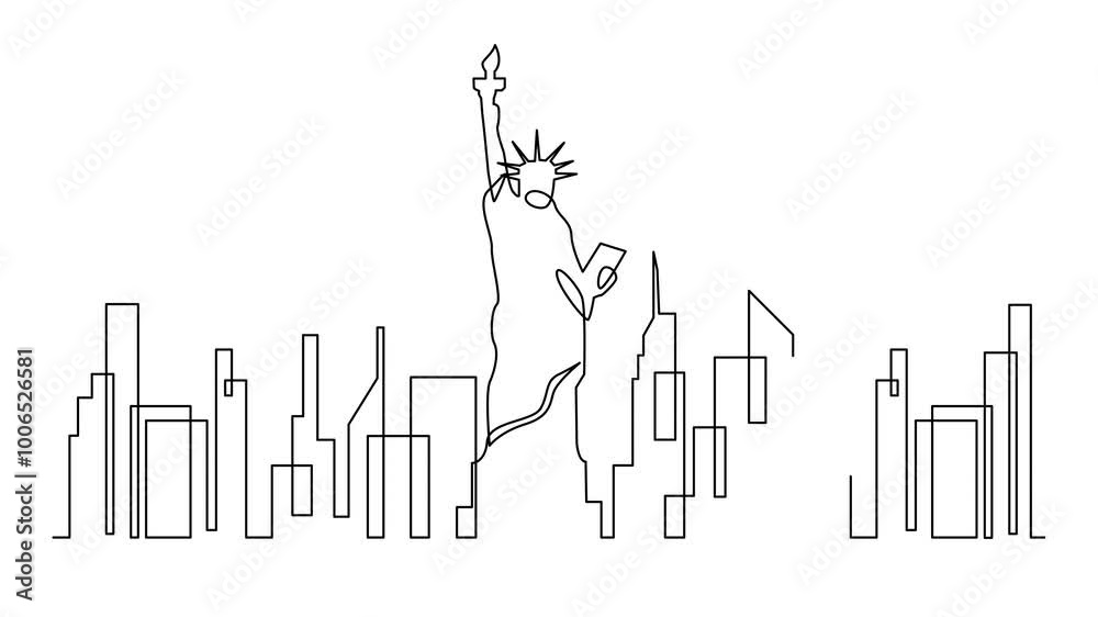 One single line drawing New York city skyline United States. template ...