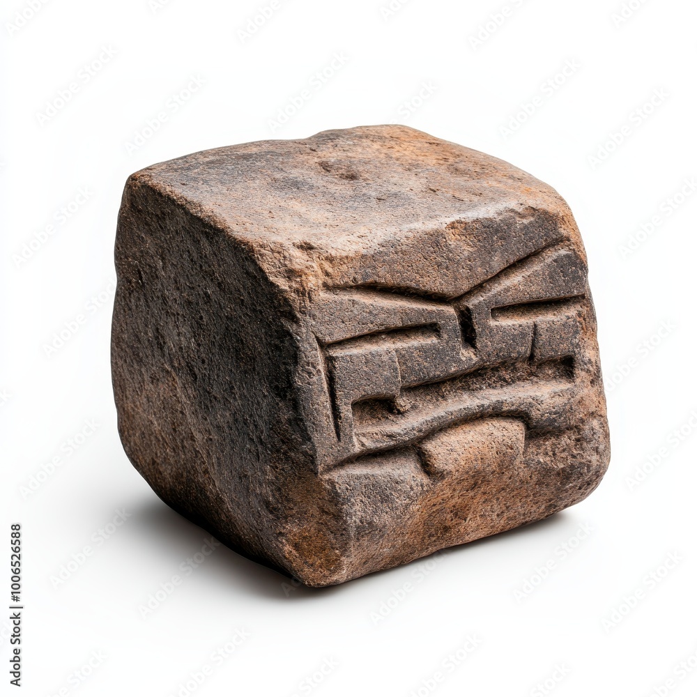 Ancient stone artifact with engraved markings, showcasing unique textures and historical significance in archeology.