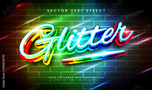 Glitter editable vector text effect with, luxury colorful concept
