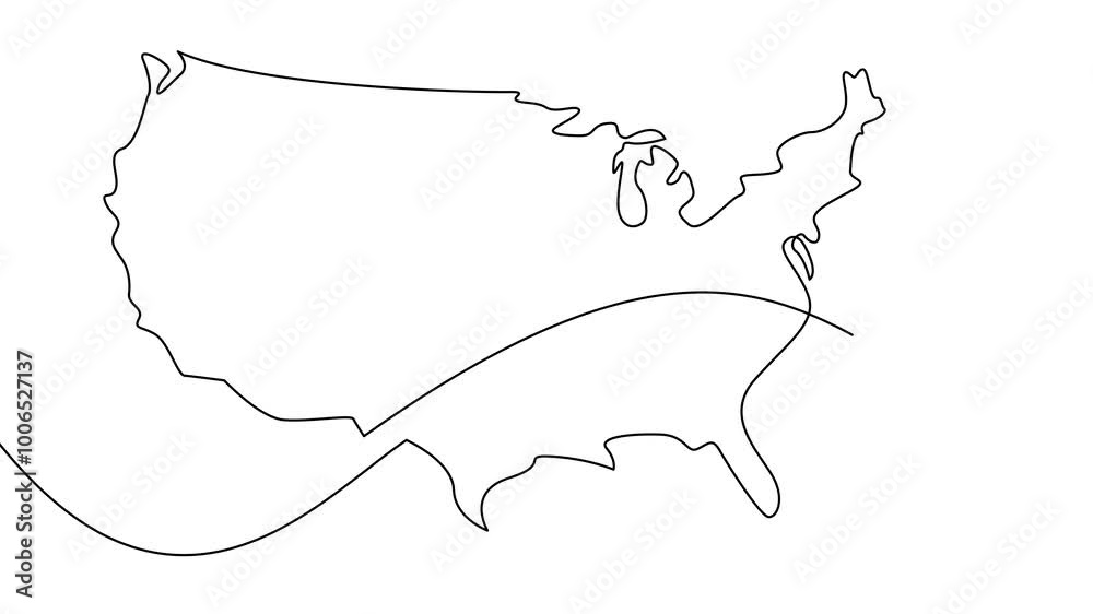 Us Map Line Work USA map one continuous line drawing. Country single line contour map ...