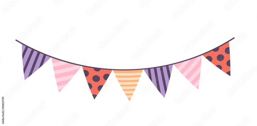 Holiday garland. Triangular banners. Triangle flags with geometric pattern Holiday garland. Triangular banners. Triangle flags with geometric pattern