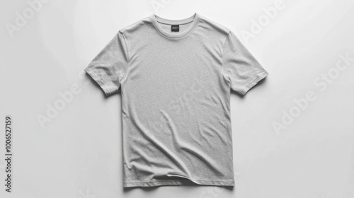 A casual men t-shirt with a round neck and short sleeves in light gray, isolated on a bright white background, perfect for everyday wear photo