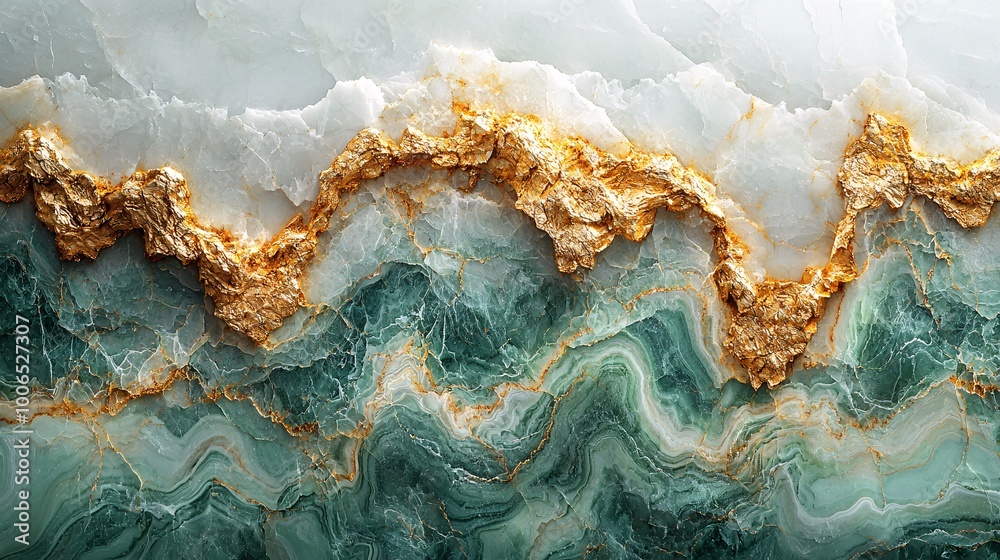 A smooth pastel green marble background adorned with intricate golden veins, radiating calmness and luxury A smooth pastel green marble background adorned with intricate golden veins, radiating calmness and luxury
