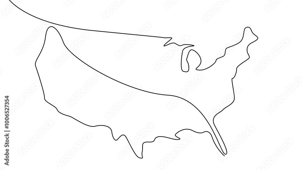 Us Map Line Work USA map one continuous line drawing. Country single line contour map ...