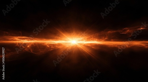 Transparent Sunlight Effect: A unique lens flare effect that replicates the sun's brilliance, radiating light and warmth in orange hues. The rays create an elegant silhouette on the black background.