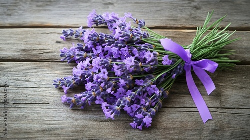 Fresh Lavender Bouquet on Rustic Wooden Background