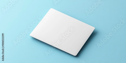 3D render of a blank white credit card mockup on a light blue background