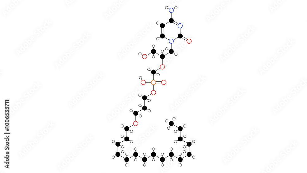 brincidofovir molecule, structural chemical formula, ball-and-stick model, isolated image antiviral brincidofovir molecule, structural chemical formula, ball-and-stick model, isolated image antiviral