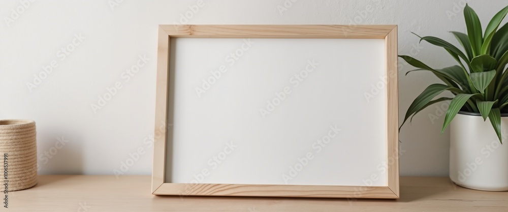 Wooden Picture Frame with Copy Space in Minimalist Home Decor Setting Wooden Picture Frame with Copy Space in Minimalist Home Decor Setting