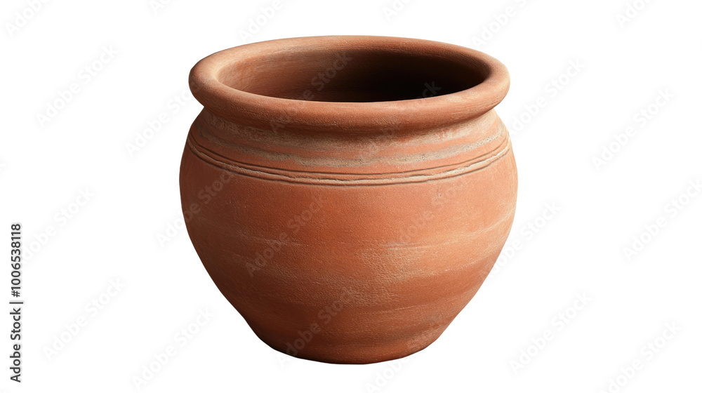 Brown ceramic jug isolated on white background, showcasing traditional handmade pottery with a classic design Brown ceramic jug isolated on white background, showcasing traditional handmade pottery with a classic design