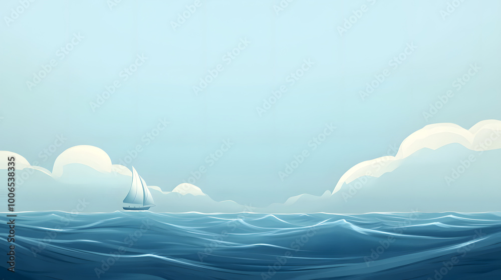 Minimalist Ocean Scene with Sailboat Minimalist Ocean Scene with Sailboat