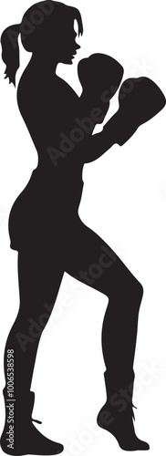 silhouette of boxer girl vector illustration isolated on transparent background.