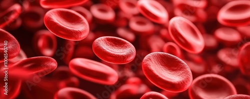 A close-up view of red blood cells, highlighting their circular shape and vibrant red color, illustrating their essential role in transporting oxygen.