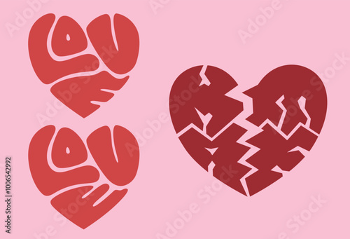 Calligram of words Love and Hate in a heart shape