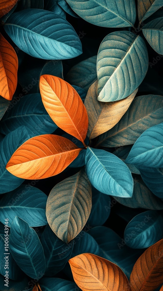 A close up of leaves with a blue background A close up of leaves with a blue background