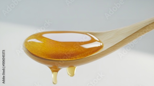 Honey Dripping from a Wooden Spoon on White Background 8K