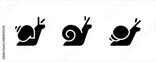 Snail Silhouette Icons Set – Minimalist Black Pictograms.
A collection of minimalist snail silhouette icons in black. This vector set includes different snail designs with stylized details, perfect fo