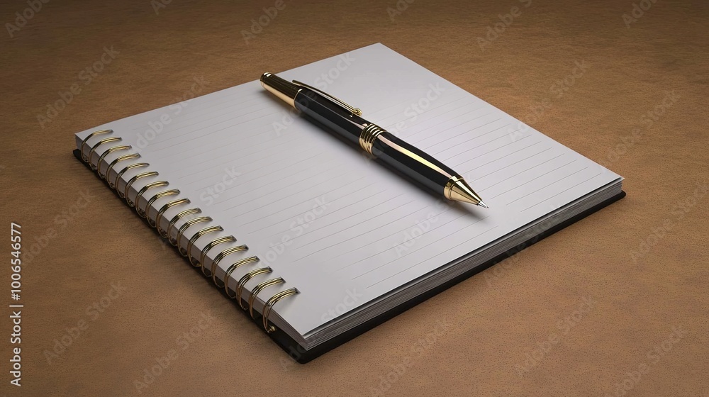 An elegant notebook and a sleek pen arranged on a clean surface, symbolizing creativity and productivity. The notebook features a textured cover and crisp pages, An elegant notebook and a sleek pen arranged on a clean surface, symbolizing creativity and productivity. The notebook features a textured cover and crisp pages,
