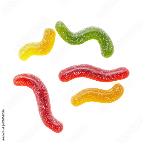 sour gummy worms isolated on transparent or white background photo