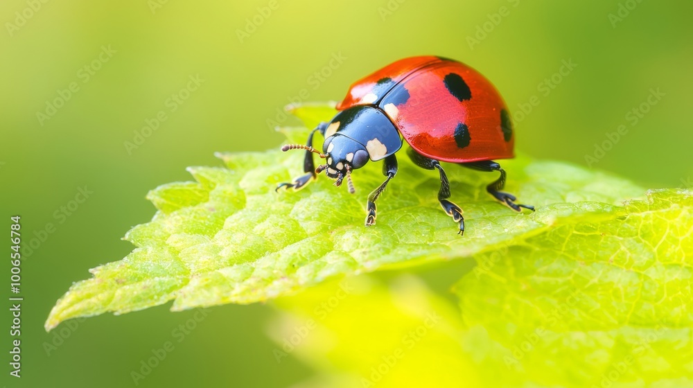 Miniature Ladybug on Vibrant Green Autumn Leaf - Close-up Nature Photography Miniature Ladybug on Vibrant Green Autumn Leaf - Close-up Nature Photography