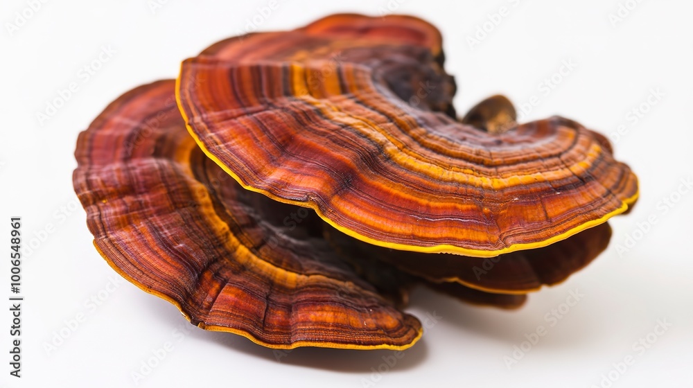 Close-up of reishi mushrooms isolated on white background Macro Close-up of reishi mushrooms isolated on white background Macro