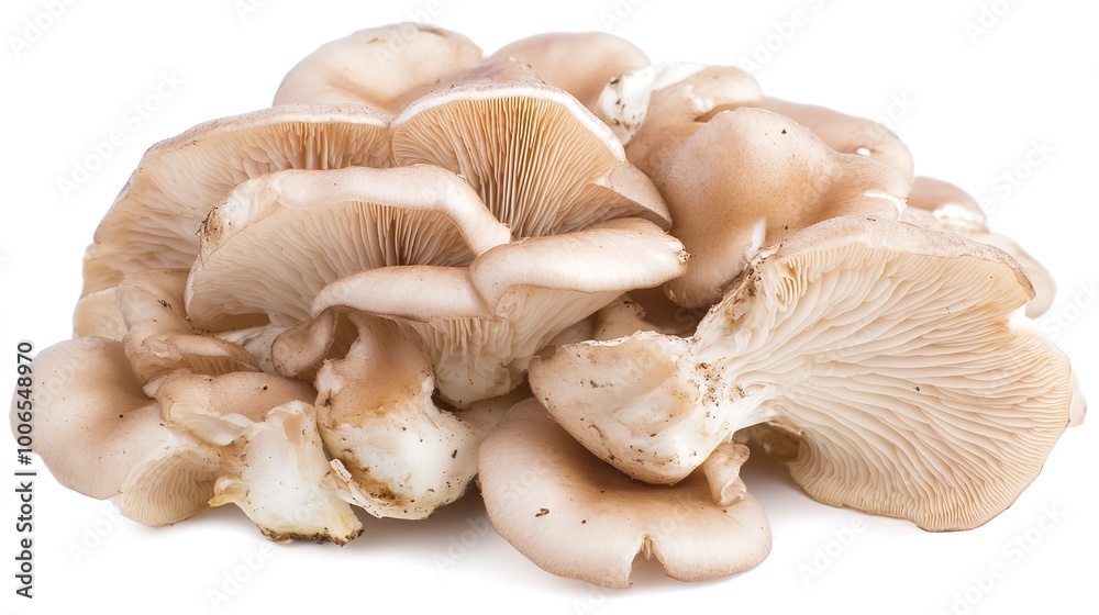 Closeup of isolated oyster mushroom on white background Closeup of isolated oyster mushroom on white background