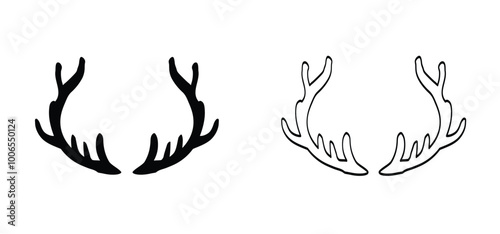 Cartoon deer antlers icon, silhouette. Reindeer antlers and deer horns. Deer or elk heads with horns. Animals, wildlife.