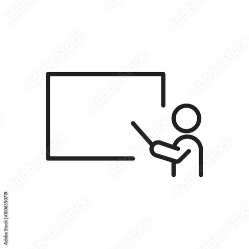 Outline Teacher Icon - Trainer Standing Near Whiteboard for Presentation Demo Vector