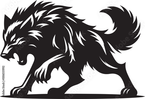 Wolf angry silhouette vector art illustration.