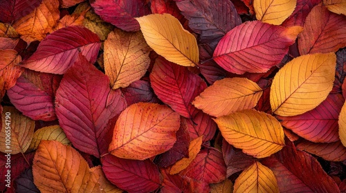 Wallpaper Mural Vibrant autumn leaves in shades of burgundy, crimson, and gold create a colorful tapestry of fallen foliage. Torontodigital.ca