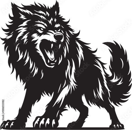 Wolf angry silhouette vector art illustration.