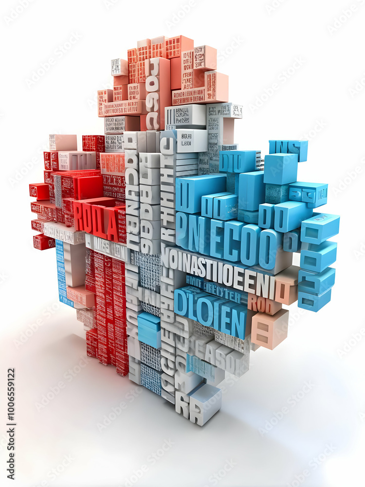 Fototapeta premium Abstract 3D Word Cloud of Key Election Issues: A Visual Exploration of Voting Themes and Topics in Colorful Floating Text