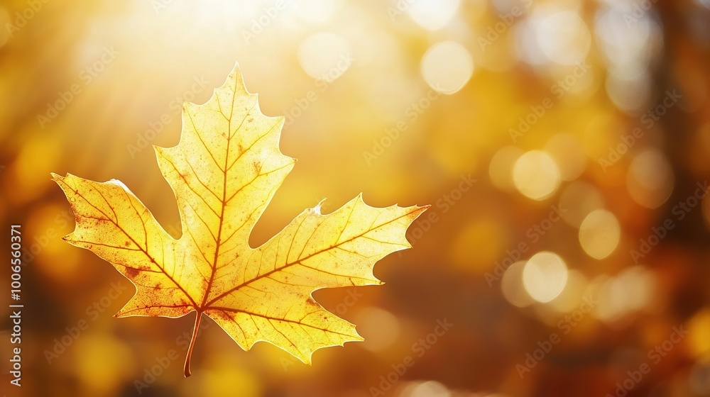 Golden Autumn Leaf with Soft Light Background Golden Autumn Leaf with Soft Light Background