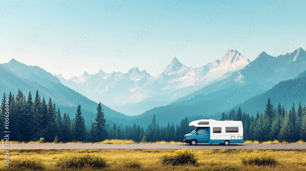 camper van road trip in mountainous landscape camper van road trip in mountainous landscape