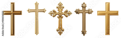 gold cross pendants isolated on transparent background
