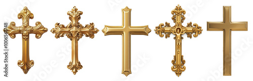 gold cross pendants isolated on transparent background