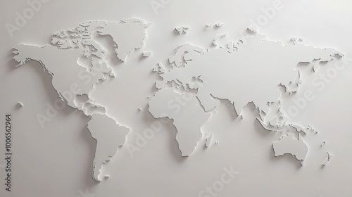 Fototapeta Naklejka Na Ścianę i Meble -  A world map illustrated in soft, light colors against a clean white background, creating a minimalist and elegant design. This map highlights geographical features and countries with gentle hues, 