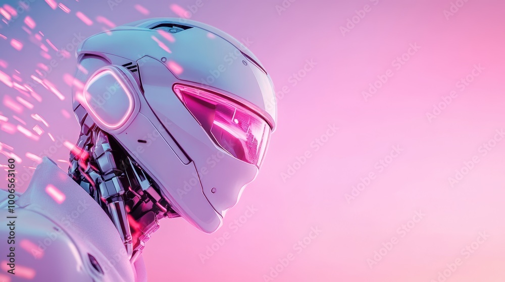 A robot with a sleek purple design, showcasing advanced technology and futuristic aesthetics. A robot with a sleek purple design, showcasing advanced technology and futuristic aesthetics.