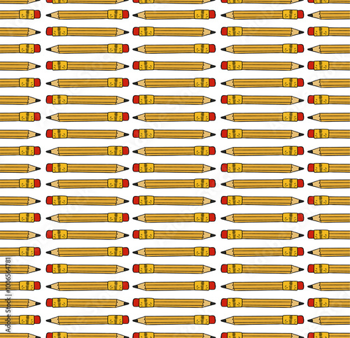 Seamless pattern with colorful pencil drawings. Transparent background. 