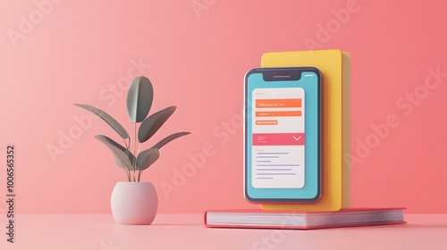 E-learning or online education concept. online course on smartphone. 3d render illustrationn. photo